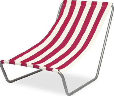 A striped beach chair on a white background.