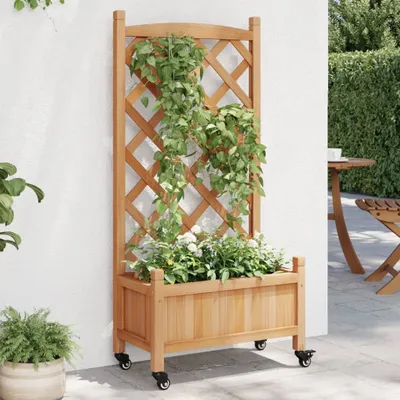 Immagine prodotto di Maison Exclusive - Vaso con graticcio e rotelle, marrone, in legno massello di abete