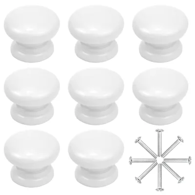 Image de 8 Boutons de meuble en bois, 33 mm, Blanc