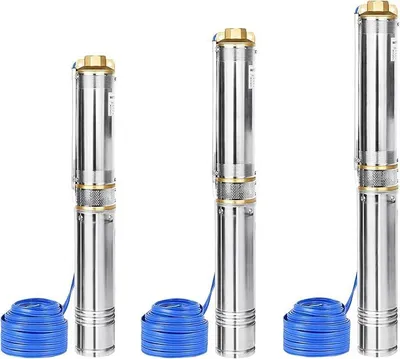 Productafbeelding van Diepwaterpomp, 1,1 kW / 1,5 pk. Bronpomp met een capaciteit van 4000 liter per uur, een opvoerhoogte van 81 meter, een roestvrijstalen buispomp die bestand is tegen zand en voorzien van een vuilfilter. Waterpomp, tuinpomp, dompelpomp