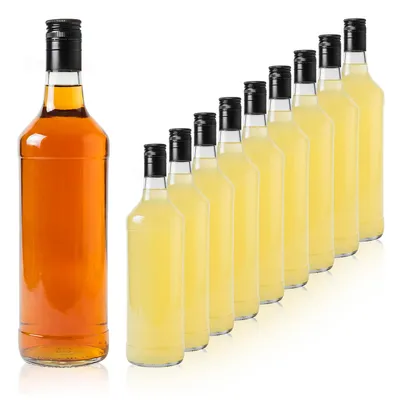 Zdjęcie produktu dla SuperButelki - 10x Butelka szklana monopolowa 1l z zakrętkami – do wódki, nalewek, bimbru, soków, alkohol, szkło bezbarwne, MONOPOL, pojemność 1000 ml