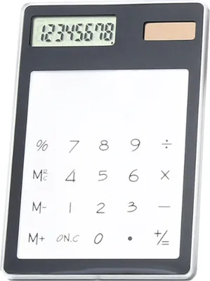 Obrázek produktu pro Solárně napájená kalkulačka, dotykový displej, 8místný LCD displej, přenosná, průhledná, pro kancelář, školu, domácnost, černá barva