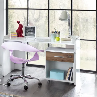 Produktbild von Jugendzimmer Schreibtisch Set JOHANNESBURG-43 in weiß mit Eiche Nb., B/H/T: ca. 124/77/70 cm