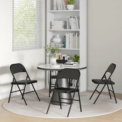 Produktbild von Klappstühle 4er Set Kunstleder Stahlrahmen, Faltstühle gepolstert klappbar, Schwarz | 45 x 46 x 78 cm | bis 120 kg | platzsparend