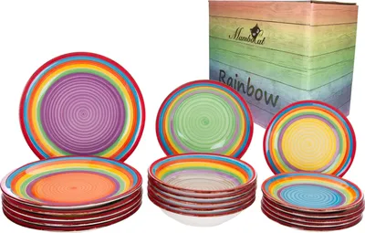 Produktbild von Kameninový jídelní servis Rainbow 18 ks pro 6 osob dezertní talíře polévkové talíře