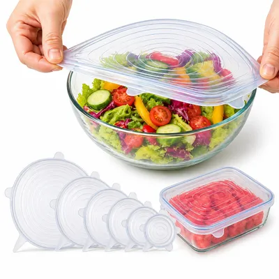 Produktbild von Stretch Deckel 6er Set – Wiederverwendbare Frischhalte Deckel für Schüsseln, Dosen & Gläser – Dehnbar, Auslaufsicher & BPA-frei – Spülmaschine