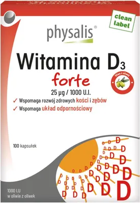 WITAMINA D3 25 µg (1000 j.m) FORTE 100 KAPSUŁEK - PHYSALIS