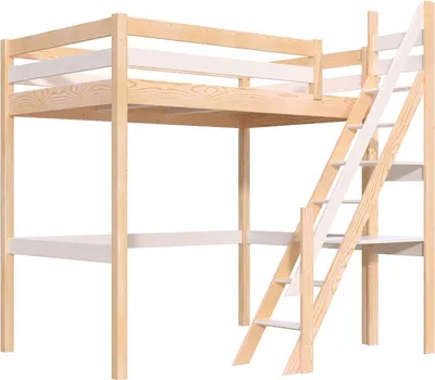 Produktbild von Hochbett holz Sylvia 120x200 mit Müllertreppe - Naturlack/Weiß