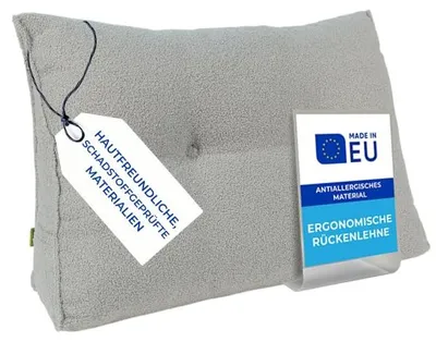 Produktbild von Pillows24 - Rückenkissen für Bett & Sofa mit abnehmbarem, waschbarem Bezug [ 160 cm/Grau/Boucle ] Bequemes Keilkissen und Lesekissen fürs Bett