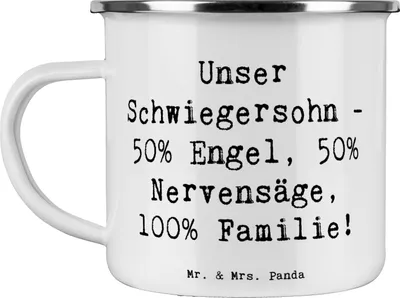 Produktbild von Mr. & Mrs. Panda Reisebecher Spruch Schwiegersohn Engel Nervensäge - Weiß - Geschenk, Haferl, Beziehung, Pott, Dankeschön, persönliche Erinnerungen, Dankbarkeit, Teetasse