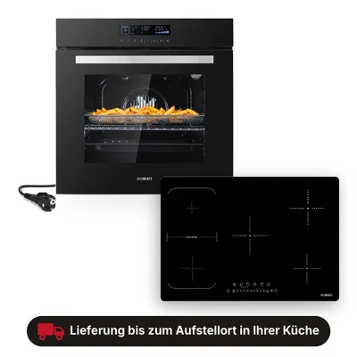 Produktbild von KB ELEMENTS Sparset, Einbauherd Set, Herdset, Induktionskochfeld 5 Kochzonen 77cm, Einbaubackofen 60cm, 15 x Funktionen, Air Fry Funktion, DV2/105