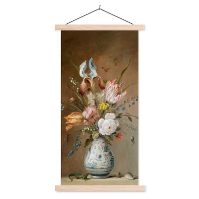 Produktbild von MuchoWow® Textilposter Stilleben mit Blumen - Balthasar van der Ast - Alte Meister 40x80 cm mit holzfarbenen Rahmen - Wohnzimmer
