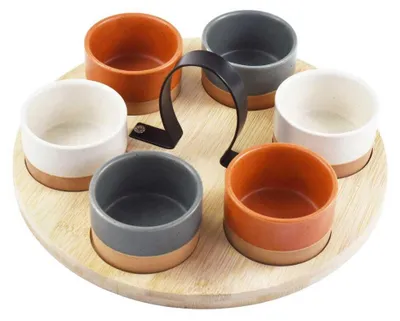 Produktbild von Excellent Houseware 7-teiliges Servierset, Keramik/Bambus, 24x12 cm, mehrfarbig
