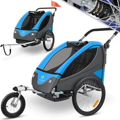 Produktbild von KESSER® Kinderanhänger Fahrradanhänger 360° Drehbar mit Federung 2in1 Joggerfunktion Kinderfahrradanhänger + 5-Punkt Gurt Jogger Fahrrad Anhänger für 1 bis 2 Kinder max. 40kg