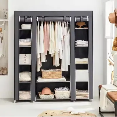 Produktbild von Tragbarer Kleiderschrank - Stoff-Kleiderschrank - Metallrahmen - Reißverschluss - Stoffbezug - 148×43×175 cm - Weiß