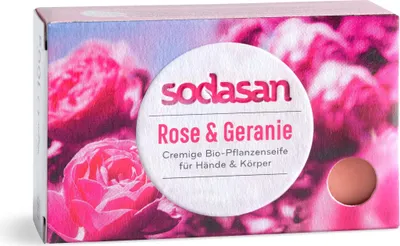 Image de Sodasan Savon solide Rose & Géranium 0,1kg (1 paquet)