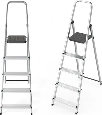 Produktbild von Aluminium-5-Stufen-Leiter, klappbar mit Plattform, Tragkraft 150 kg