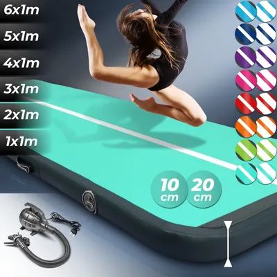 Produktbild von AIRTRACK Matte Tumbling Matte mit Pumpe PVC Tumblingmatte Gymnastikmatte Turnmatte Farbe: Mintgrün-Grau Maße: 400*100x20cm