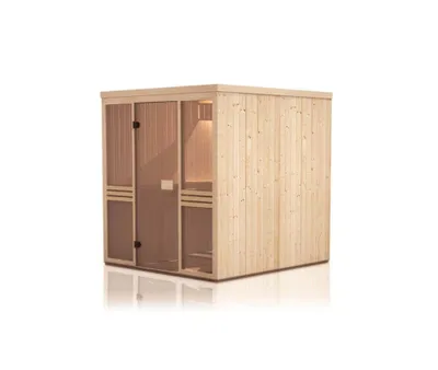 Produktbild von FinnTherm Innensauna Karina Innensauna 2 Sitzbänke aus Holz, Saunakabine mit 72 mm Wandstärke, Dampfsauna mit Montagematerial