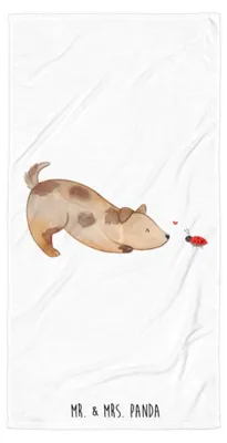 Produktbild von Mr. & Mrs. Panda Baumwollhandtuch Hund Marienkäfer - Weiß - Geschenk, Duschhandtuch, Sprüche, Badehandtuch, Achtsam, Duschtuch, flauschiges Handtuch, Strandtuch, Hunde