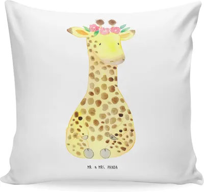 Produktbild von Mr. & Mrs. Panda kissen bedruckt Giraffe Blumenkranz - Weiß - Geschenk, Freundin, Sofakissen, Abenteurer, Zierkissen, Deko, Afrika, Sofa, Polster, Selbstliebe, couch