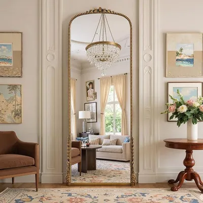 Image de Miroir mural antique, 175x70 cm, miroir pleine longueur, style vintage, décoratif, doré, idéal pour le salon, la chambre ou l'entrée