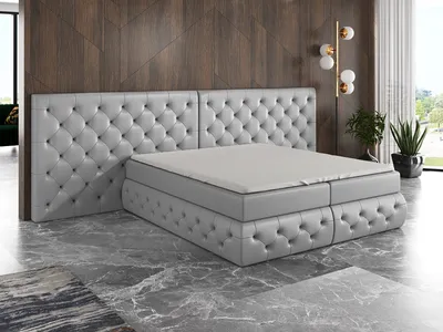 Produktbild von Boxspringbett OSK 180x200 mit 2 Bettkästen, Bonell-Matratze und Topper. Farbe: Hellgrau.