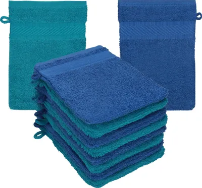 Produktbild von Betz 10 Stück Waschhandschuhe 16x21 cm PALERMO 100% Baumwolle  Farbe: blau / petrol