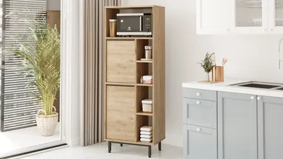 Produktbild von Skye Decor, Hochwertiger Küchenschrank, Walnuss, 60 x 161,6 x 35,5 cm | 100% melaminbeschichtete Spanplatte, 18 mm dick | Metallbeine, modernes Design für stilvolle Küchen.