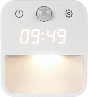Produktbild von LED Nachtlicht mit Uhr, Menschensensor, Weiß/Warmlicht, Dimmbar, Steckdose, Dämmerungssensor für Treppe, Schlafzimmer