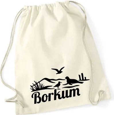 Produktbild von Huuraa Turnbeutel Borkum Strandmotiv 12 Liter Natural Baumwolle Rucksack Geschenkidee