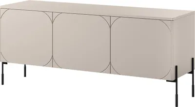 Produktbild von Wohnzimmer-Lowboard mit 154 cm Breite in kaschmir matt, 3 Türen, Metallfüße - SPLIT-141