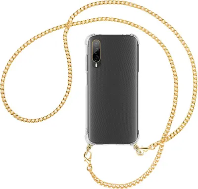 Produktbild von Handykette Backcover-Schutzhülle mit Band (Metall goldfarben) für HTC Desire 22 Pro 5G (6.6'') - goldfarbene Kette