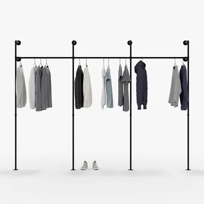 Kleiderstange Loft-Design, 3-fach, schwarz, Wandmontage, stabil