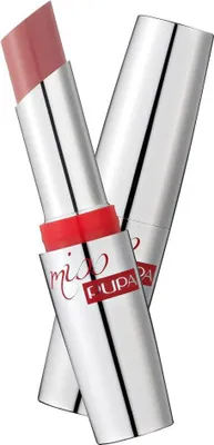 Two Pupa Miss Pupa lipsticks are shown against a white background. One lipstick is open, revealing the pink lipstick bullet. The other lipstick is closed and leaning against the open one.