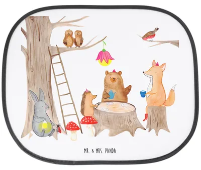 Produktbild von Mr. & Mrs. Panda Sonnenschutz Auto Waldtiere Picknick - Weiß - Geschenk, für Autoscheiben, Maus, Fuchs, Eichhörnchen, fenster, Lustige Sprüche, Hase, Wald, Sonnenblende