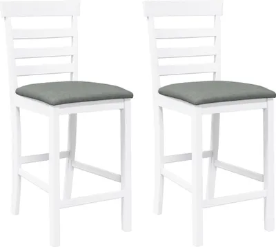 Image de Tabourets de bar avec coussins 2 pcs blanc bois massif d'hévéa
