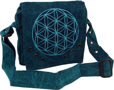 Produktbild von Ethno Schultertasche, Nepaltasche Stonewash `Mandala` - Türkis, Uni - Erwachsene, Baumwolle, 18*20*10 cm, Alternative Umhängetasche, Handtasche aus Stoff