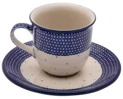 Produktbild von Bolesławiec Handgefertigte Tasse 180 ml mit Untertasse