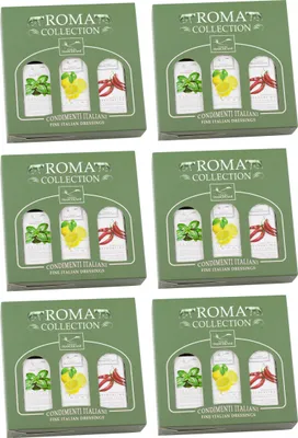 Produktbild von Food-United DRESSING-OLIVENÖL Fläschchen Geschenkset 12x 100ml, ROMA COLLECTION, italienisches Olivenöl extra nativ kaltgepresst mit nur 0,8 % Säure, von TERRE FRANCESCANE, Basilikum Zitrone Chili