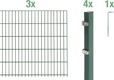 Zdjęcie produktu dla Alberts 648688 Doppelstabmattenzaun als 8 tlg. Zaun-Komplettset, grün, Höhe 80 cm, Länge 6 m