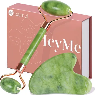 Obrázek produktu pro Jadeitový váleček a sada Gua Sha pro masáž obličeje a péči o pleť, zelená barva