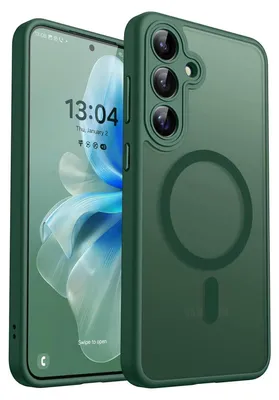 A green phone case is shown next to a smartphone.