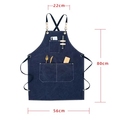 Image de Tablier avec pochette et bretelles détachables Tablier en toile de coton imperméable et confortable pour restaurant (bleu marine)