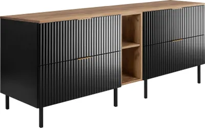 Obrázek produktu pro Koupelnová skříňka, černá / dub craft + zlatá rukojeť, 180 x 77 x 46 cm