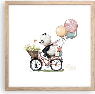 Produktbild von Gerahmtes Poster - Rahmen in heller Eiche - Panda Fahrrad Kinder - 40x40 cm - Wand Bild - Wanddeko - Wandbilder - Kunstposter - Wandposter - Bilderrahmen - Bilder - Kunstdruck - P2NAC40x40-4707