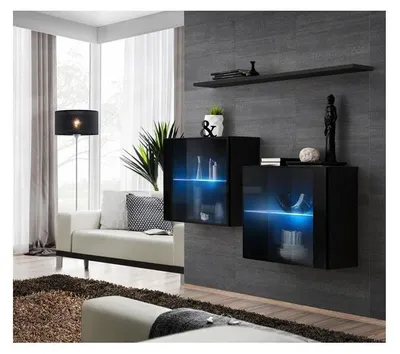 Image de Ensemble meuble TV mural - Switch SB III - 130 cm x 110 cm x 30 cm - Noir