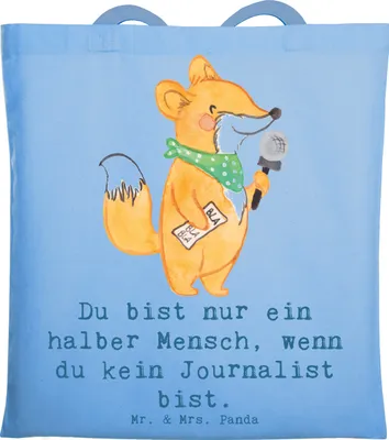 Produktbild von Mr. & Mrs. Panda Shopping Tasche Journalist Herz - Sky Blue - Geschenk, Schultasche, Lustig, Ausbildung, Laptoptasche, Uni, Baumwolltasche, Studium, Tote Bag, Redakteur