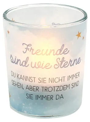 Windlicht Glas mit Motiv, inkl. Teelicht, 6,5x6 cm