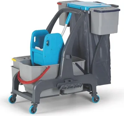 Zdjęcie produktu dla Wózek sprzątający ProCart Jet 736S – z prasą do mopa, 2 wiadrami 25 l i uchwytem na worek na śmieci
